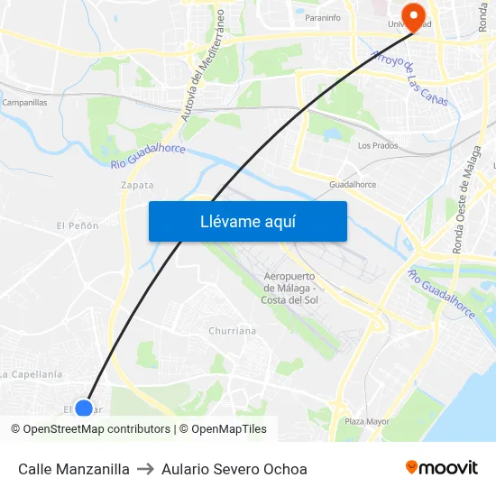 Calle Manzanilla to Aulario Severo Ochoa map