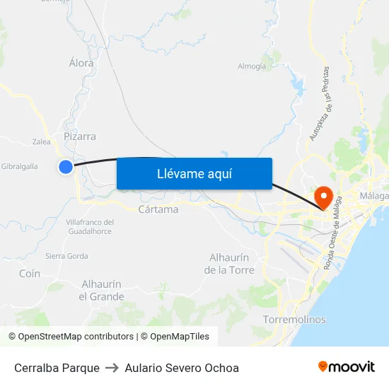 Cerralba Parque to Aulario Severo Ochoa map