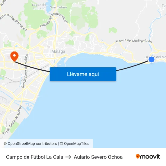 Campo de Fútbol La Cala to Aulario Severo Ochoa map
