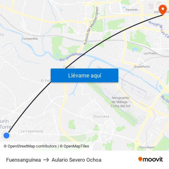 Fuensanguínea to Aulario Severo Ochoa map
