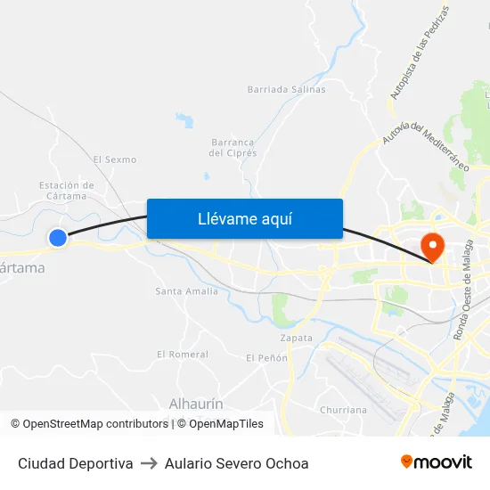 Ciudad Deportiva to Aulario Severo Ochoa map