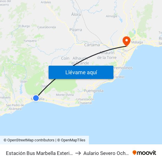 Estación Bus Marbella Exterior to Aulario Severo Ochoa map