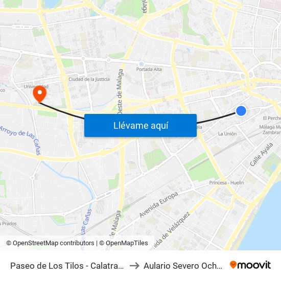 Paseo de Los Tilos - Calatrava to Aulario Severo Ochoa map