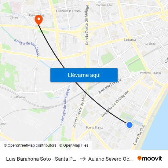 Luis Barahona Soto - Santa Paula to Aulario Severo Ochoa map