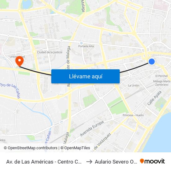 Av. de Las Américas - Centro Comercial to Aulario Severo Ochoa map