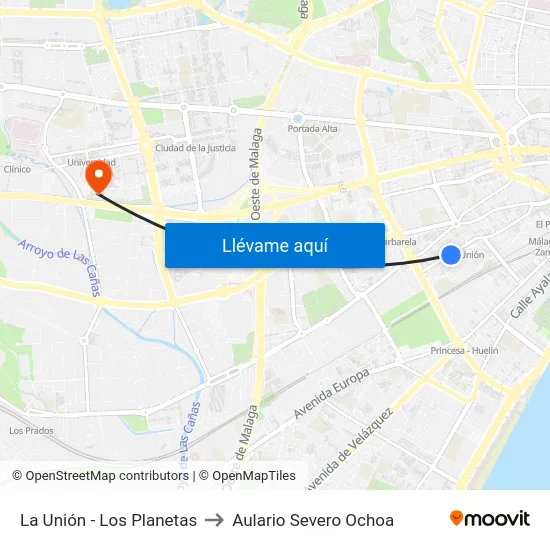 La Unión - Los Planetas to Aulario Severo Ochoa map