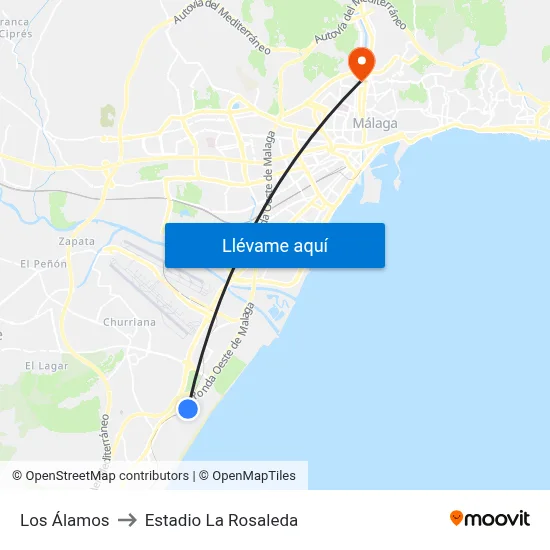 Los Álamos to Estadio La Rosaleda map