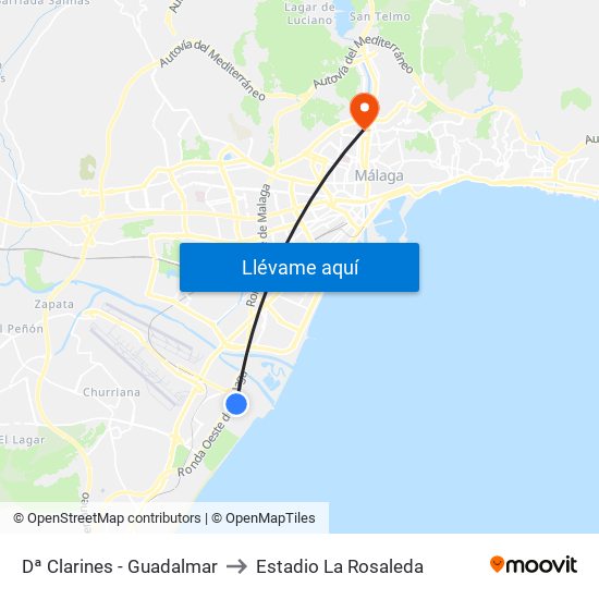 Dª Clarines - Guadalmar to Estadio La Rosaleda map