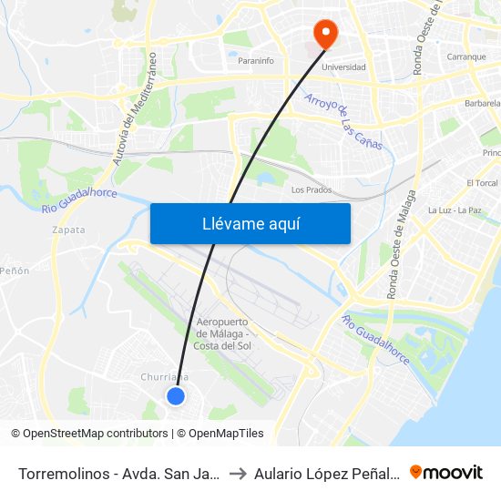 Torremolinos - Avda. San Javier to Aulario López Peñalver map