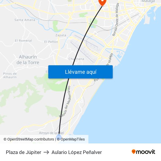 Plaza de Júpiter to Aulario López Peñalver map