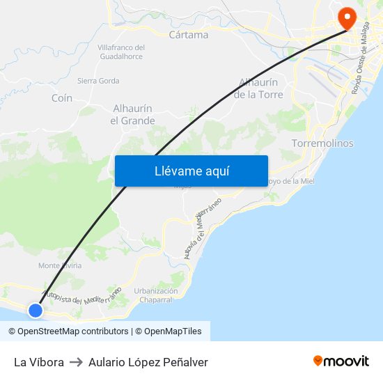 La Víbora to Aulario López Peñalver map