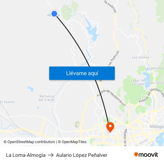 La Loma-Almogía to Aulario López Peñalver map