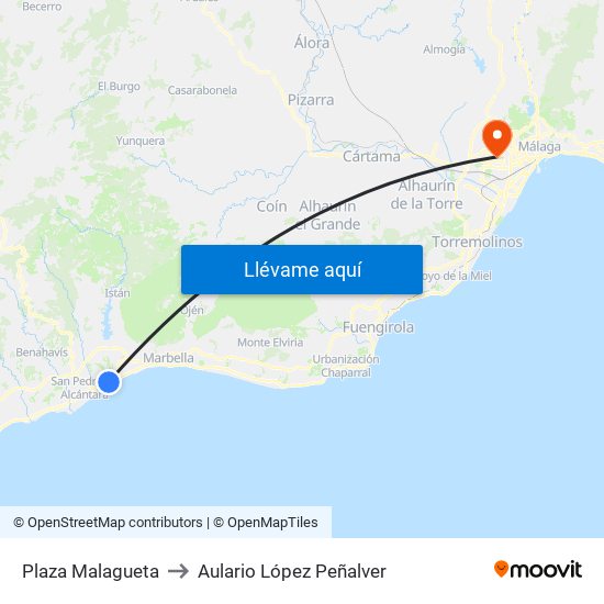 Plaza Malagueta to Aulario López Peñalver map