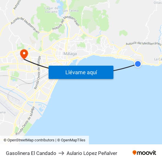 Gasolinera El Candado to Aulario López Peñalver map