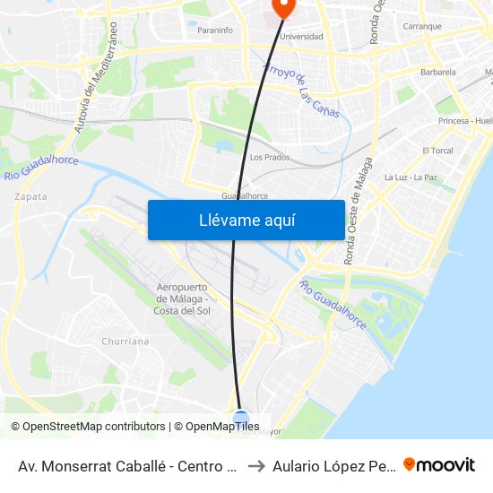Av. Monserrat Caballé - Centro Comercial to Aulario López Peñalver map