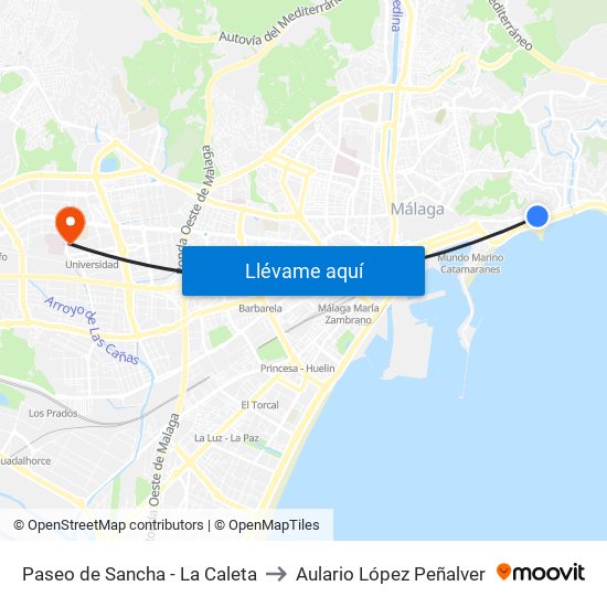 Paseo de Sancha - La Caleta to Aulario López Peñalver map