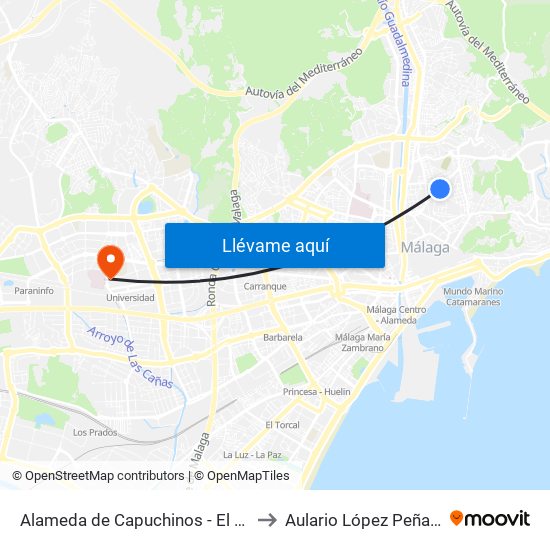 Alameda de Capuchinos - El Ejido to Aulario López Peñalver map