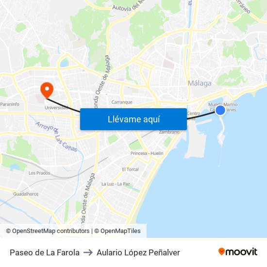 Paseo de La Farola to Aulario López Peñalver map