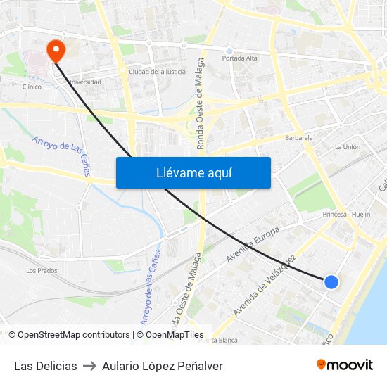 Las Delicias to Aulario López Peñalver map