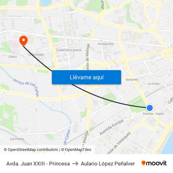 Avda. Juan XXIII - Princesa to Aulario López Peñalver map