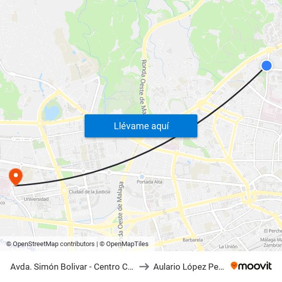 Avda. Simón Bolivar - Centro Comercial to Aulario López Peñalver map