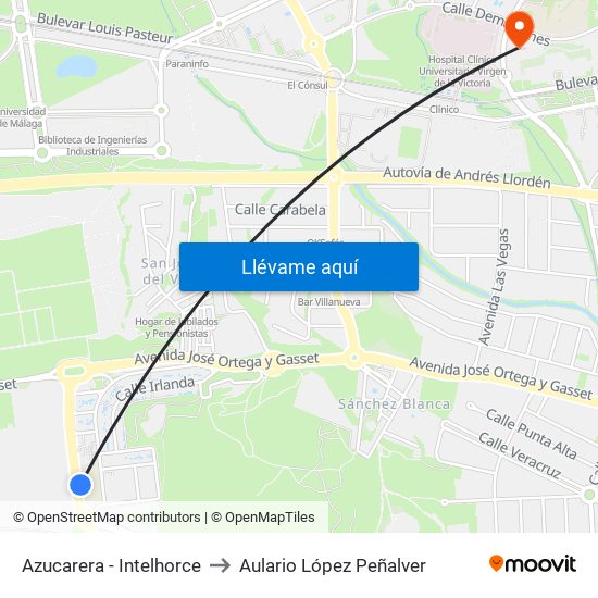 Azucarera - Intelhorce to Aulario López Peñalver map