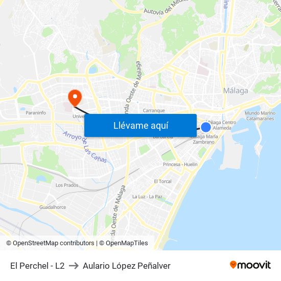 El Perchel - L2 to Aulario López Peñalver map