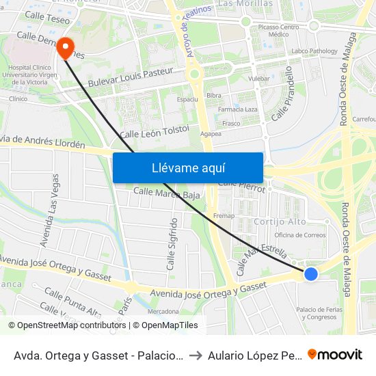 Avda. Ortega y Gasset - Palacio de Ferias to Aulario López Peñalver map
