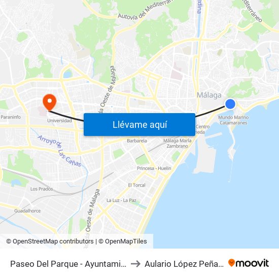 Paseo Del Parque - Ayuntamiento to Aulario López Peñalver map