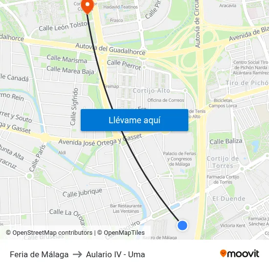 Feria de Málaga to Aulario IV - Uma map