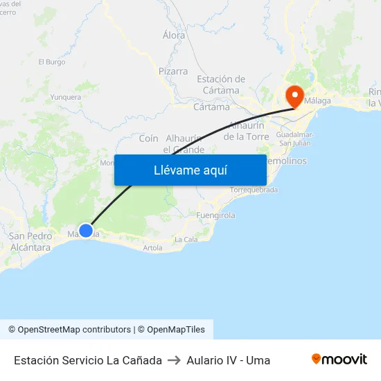 Estación Servicio La Cañada to Aulario IV - Uma map