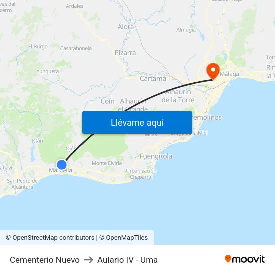 Cementerio Nuevo to Aulario IV - Uma map