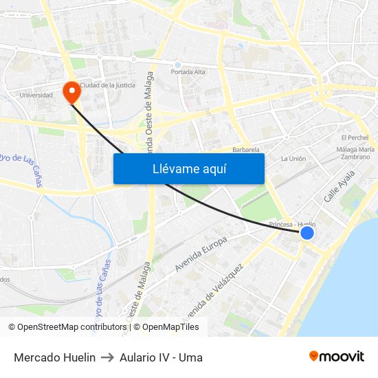 Mercado Huelin to Aulario IV - Uma map