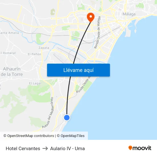 Hotel Cervantes to Aulario IV - Uma map