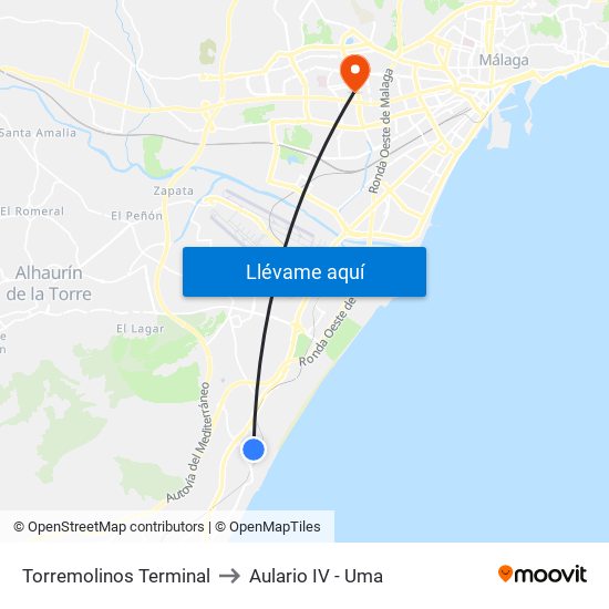 Torremolinos Terminal to Aulario IV - Uma map