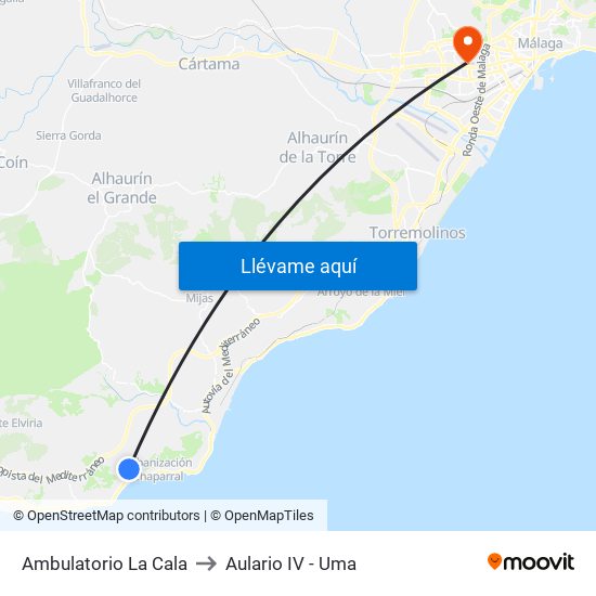 Ambulatorio La Cala to Aulario IV - Uma map