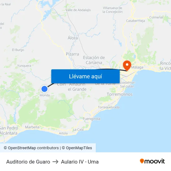 Auditorio de Guaro to Aulario IV - Uma map
