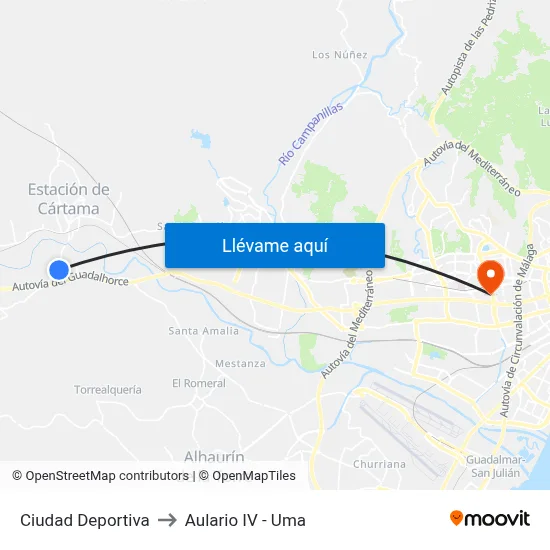 Ciudad Deportiva to Aulario IV - Uma map
