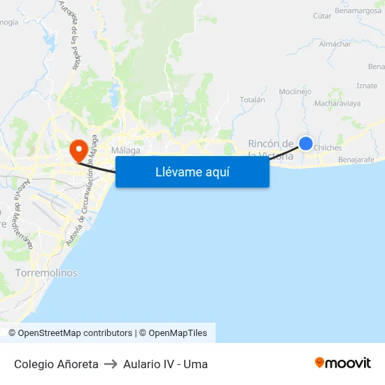Colegio Añoreta to Aulario IV - Uma map