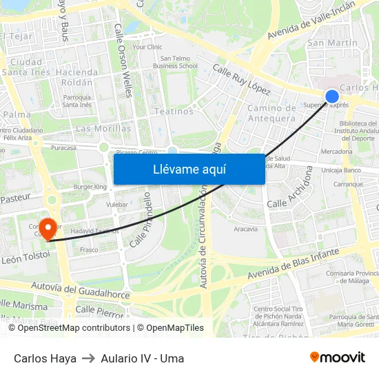 Carlos Haya to Aulario IV - Uma map