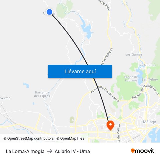 La Loma-Almogía to Aulario IV - Uma map