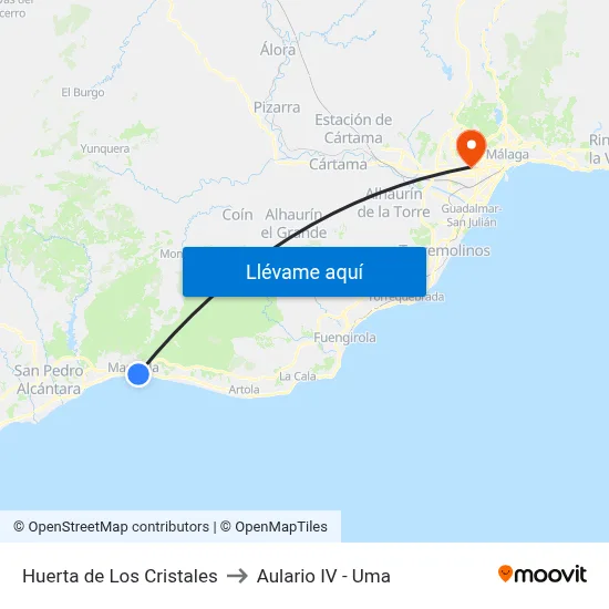 Huerta de Los Cristales to Aulario IV - Uma map