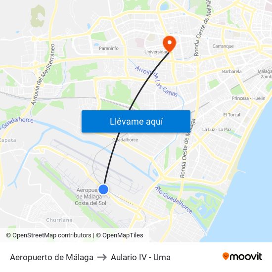 Aeropuerto de Málaga to Aulario IV - Uma map