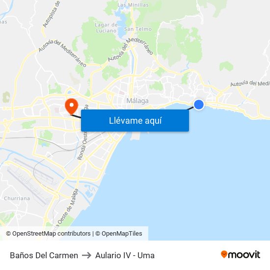 Baños Del Carmen to Aulario IV - Uma map