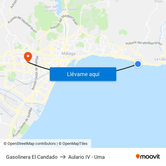 Gasolinera El Candado to Aulario IV - Uma map