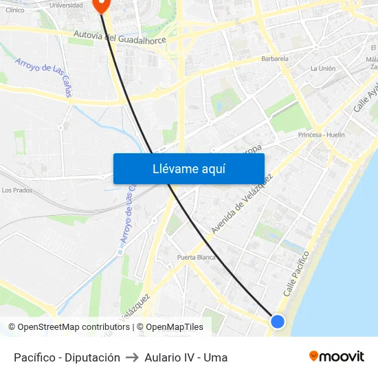 Pacífico - Diputación to Aulario IV - Uma map