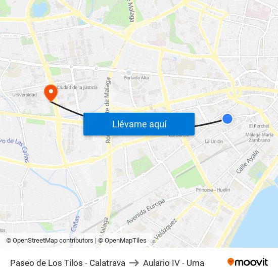 Paseo de Los Tilos - Calatrava to Aulario IV - Uma map