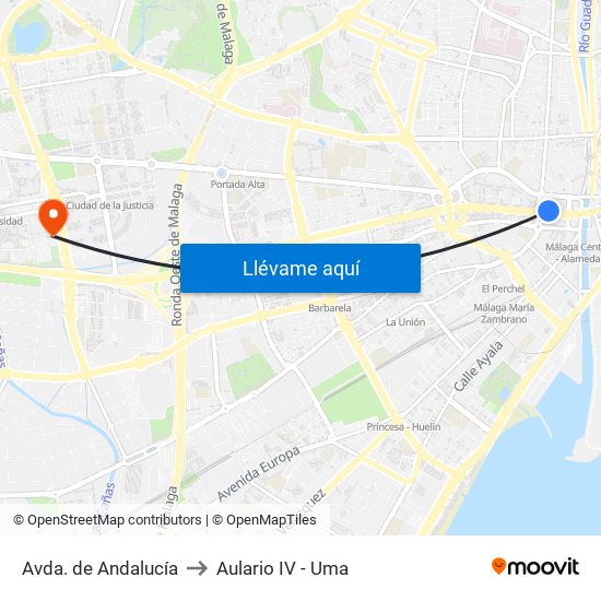 Avda. de Andalucía to Aulario IV - Uma map