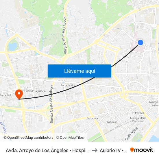 Avda. Arroyo de Los Ángeles - Hospital Materno to Aulario IV - Uma map