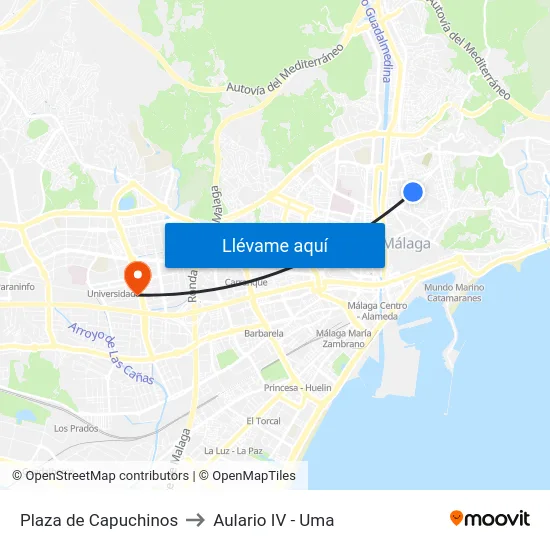 Plaza de Capuchinos to Aulario IV - Uma map